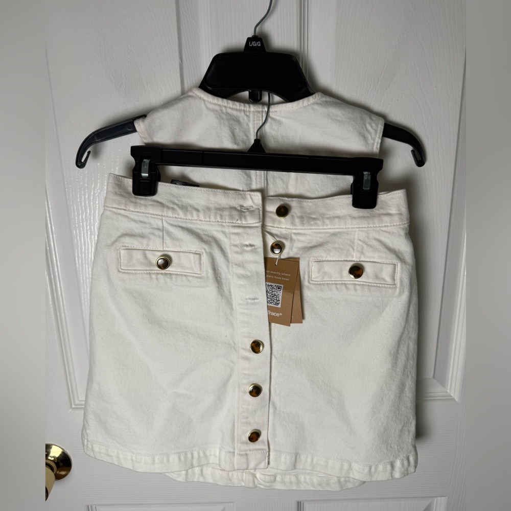 Reformation Cher Denim Two Piece Set in White 2 - Picture 6 of 13